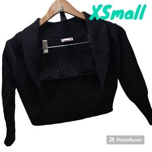 Sweet Babisita Black Cropped Shawl Cardigan Ribbed Y2k Dress Up Women XSmall